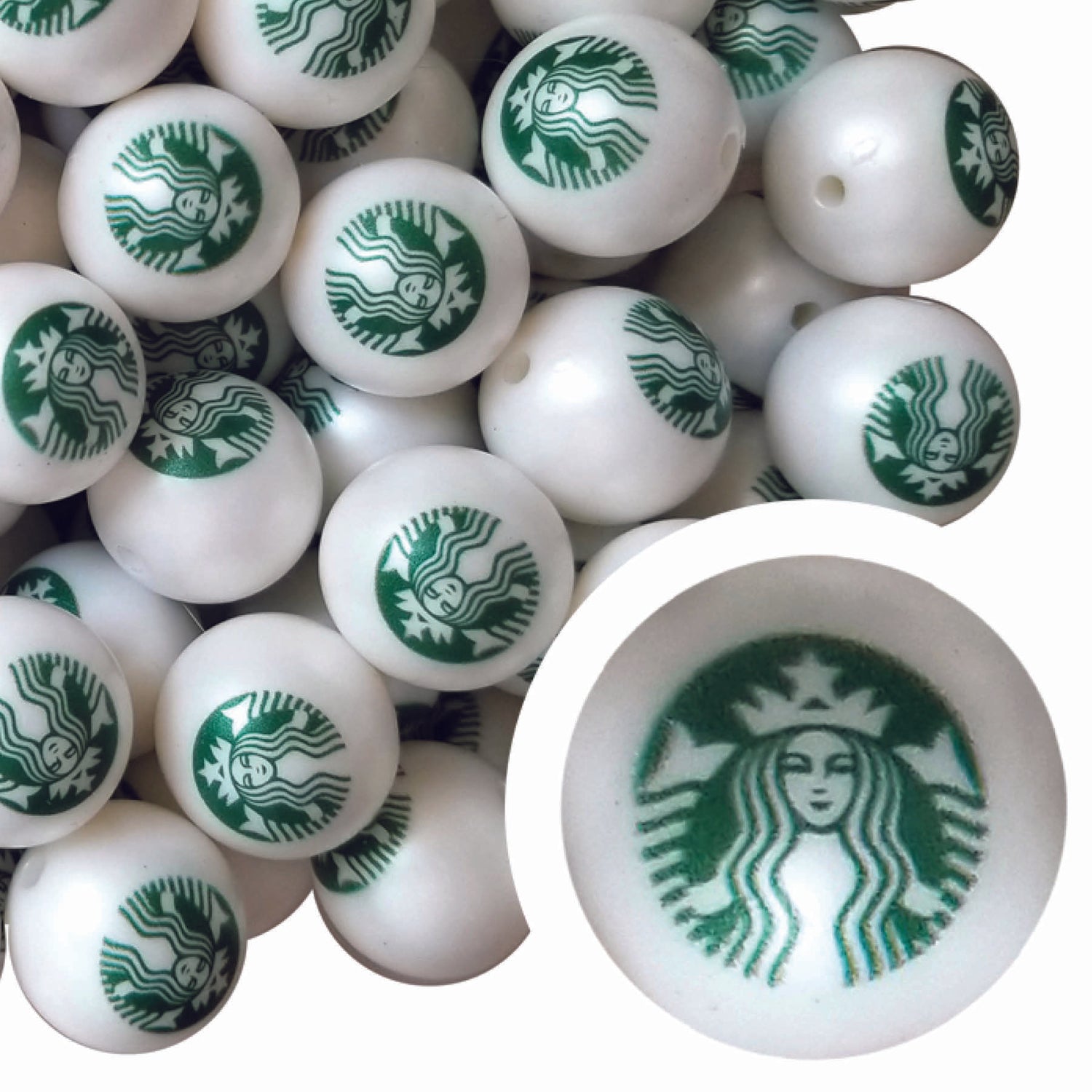 starbucks coffee logo custom printed 20mm bubblegum beads