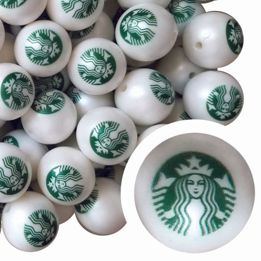 starbucks coffee logo custom printed 20mm bubblegum beads