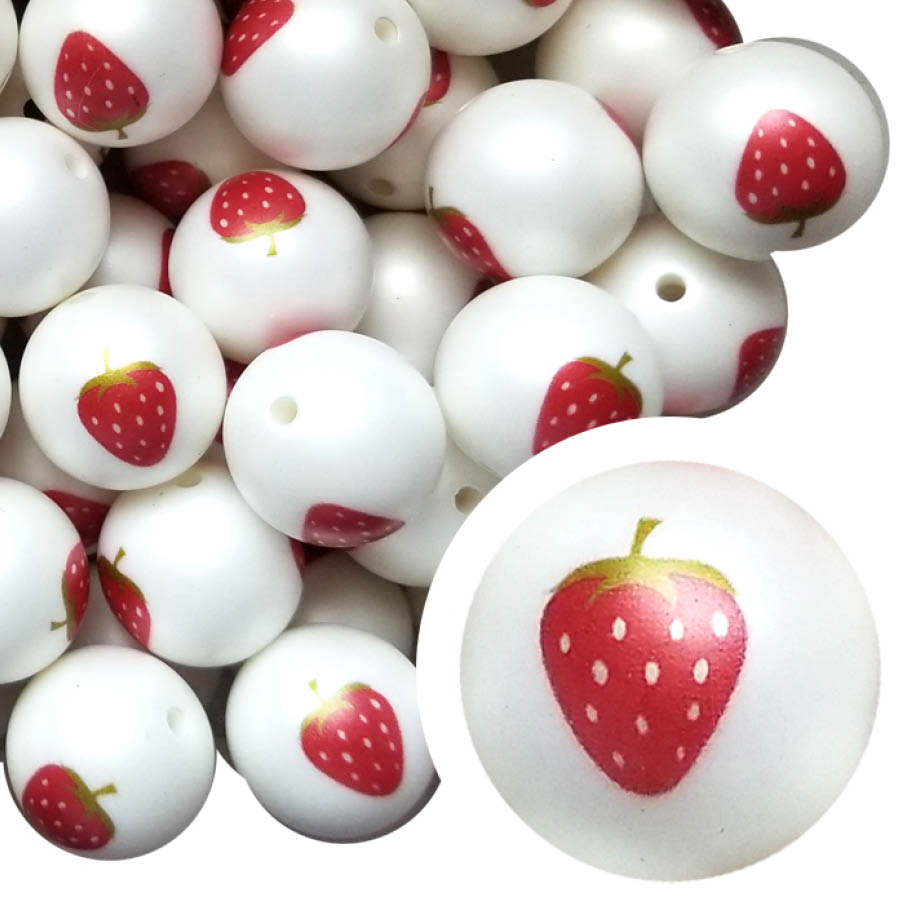 strawberry 20mm printed bubblegum beads