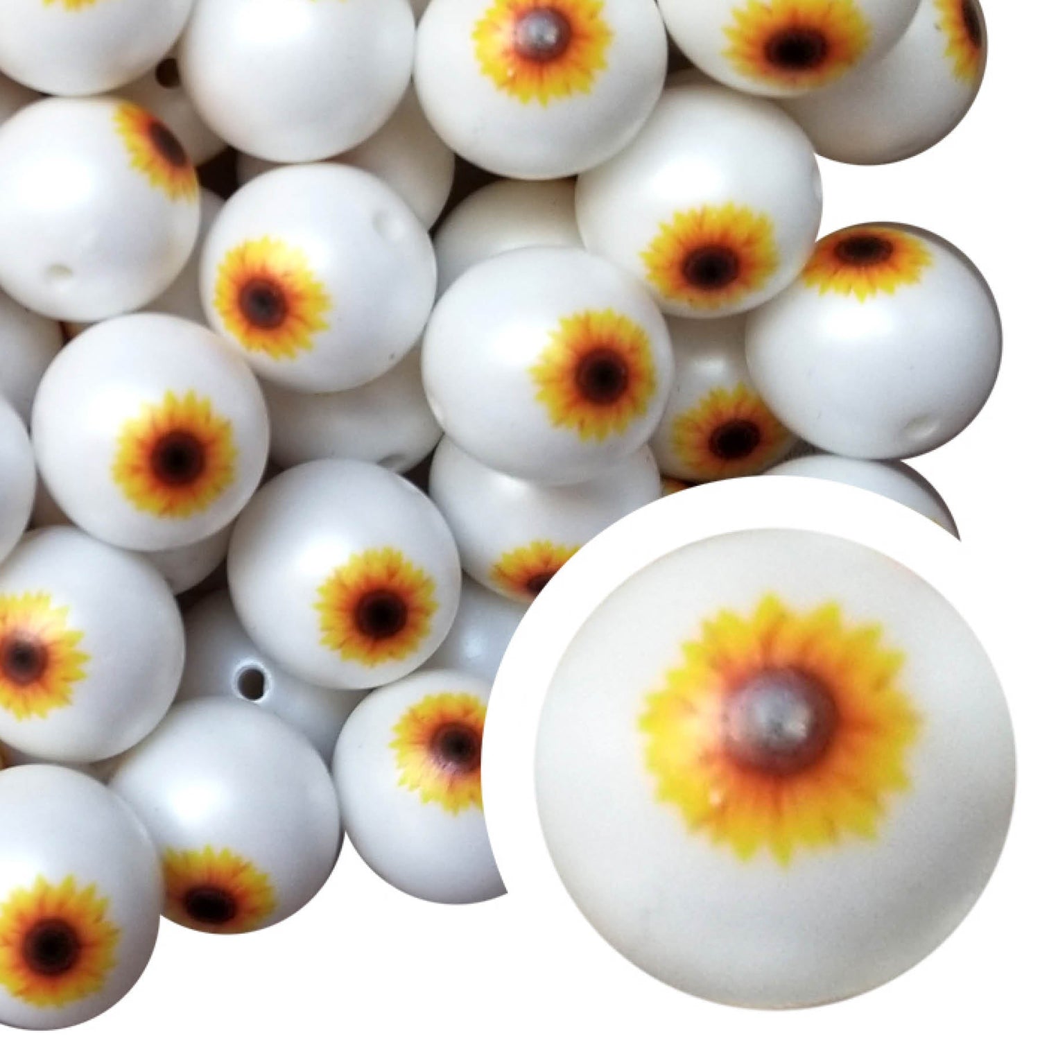 sunflower 20mm printed bubblegum beads