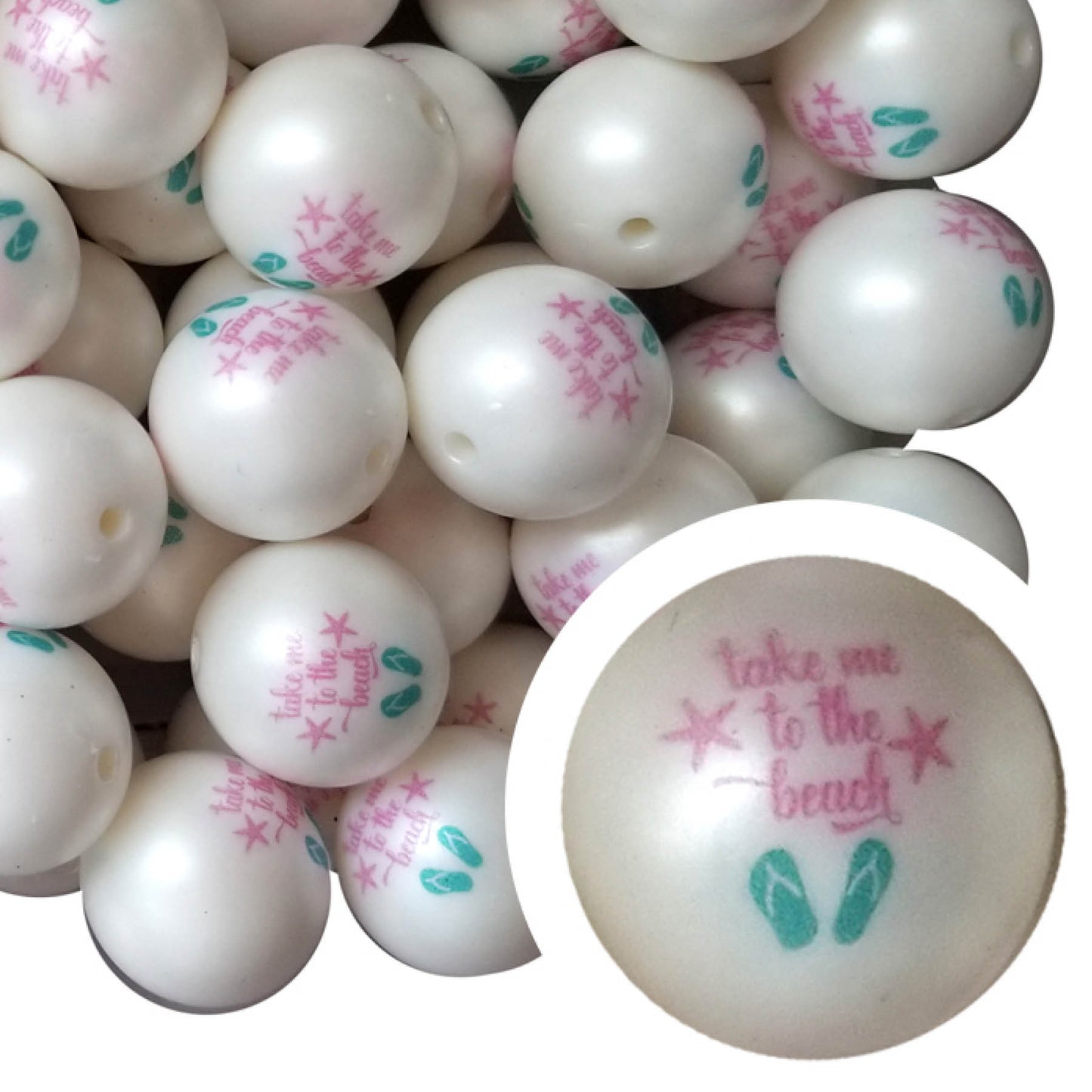 take me to the beach printed 20mm bubblegum beads
