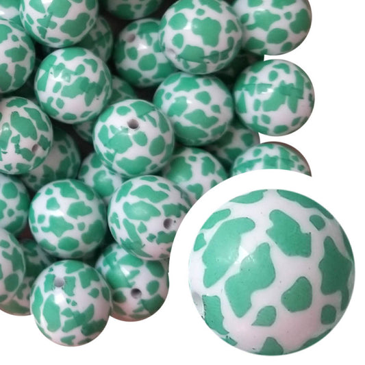 teal cow 20mm printed bubblegum beads