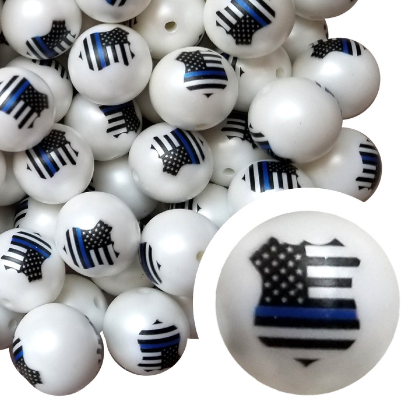 thin blue line police badge 20mm printed bubblegum beads