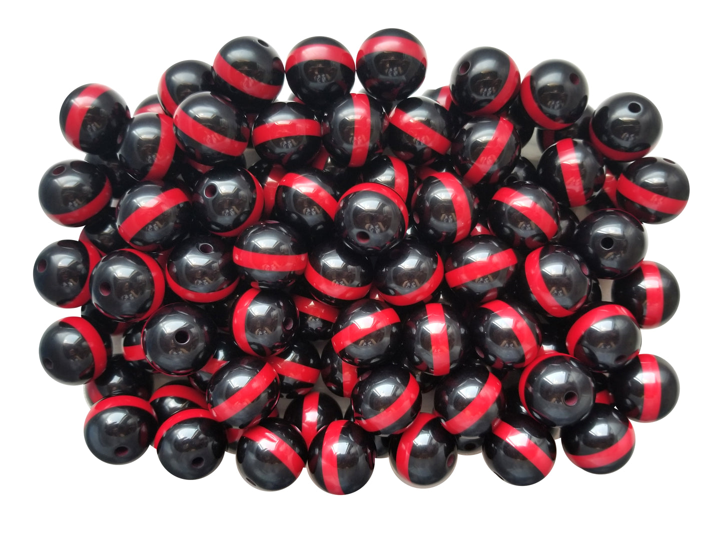 thin red line stripe 20mm bubblegum beads