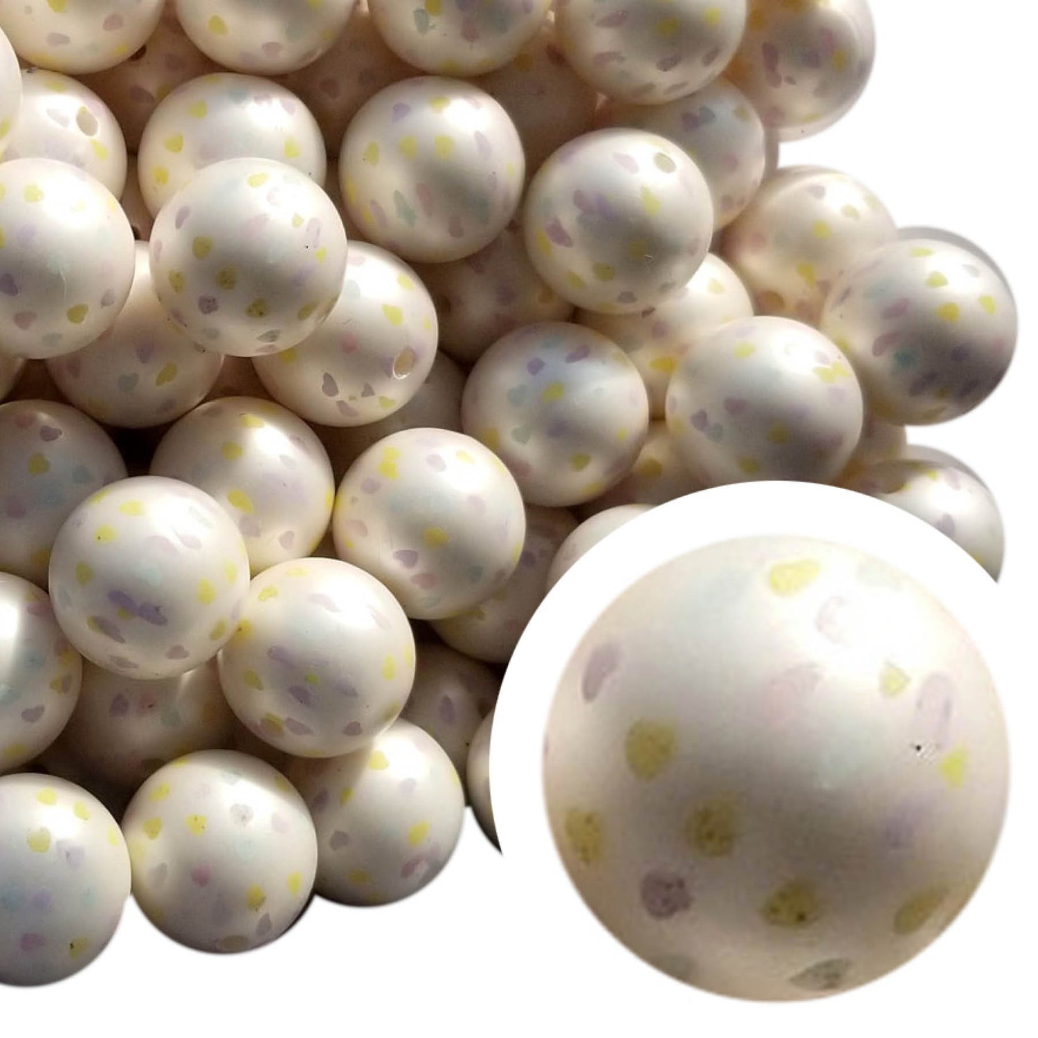 tiny pastel hearts 20mm printed bubblegum beads
