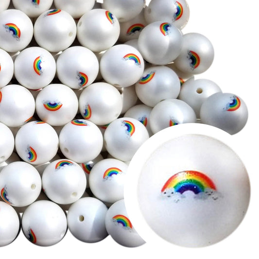tiny rainbows 20mm printed bubblegum beads