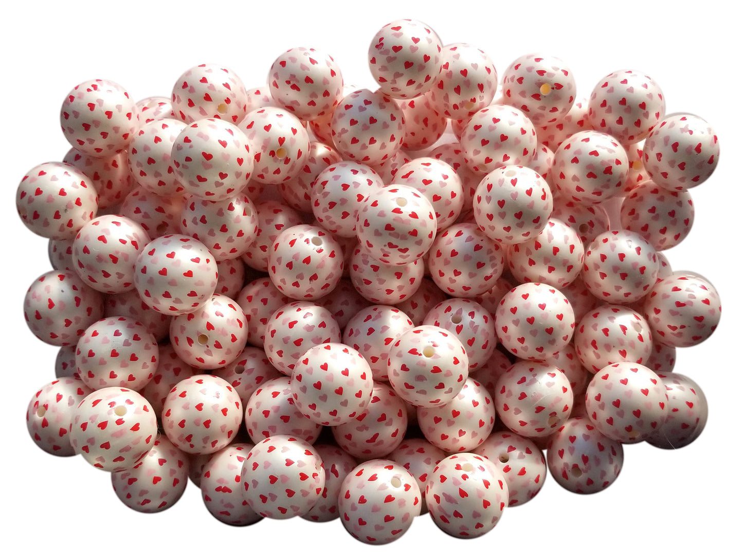 tiny red hearts 20mm printed bubblegum beads