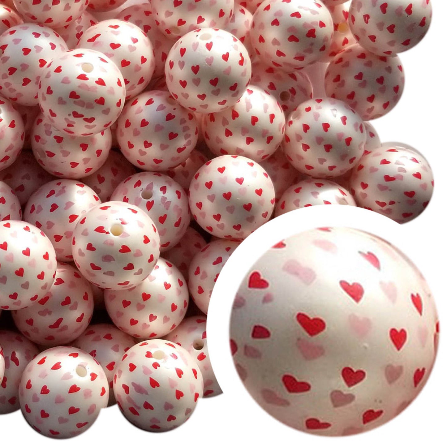 tiny red hearts 20mm printed bubblegum beads
