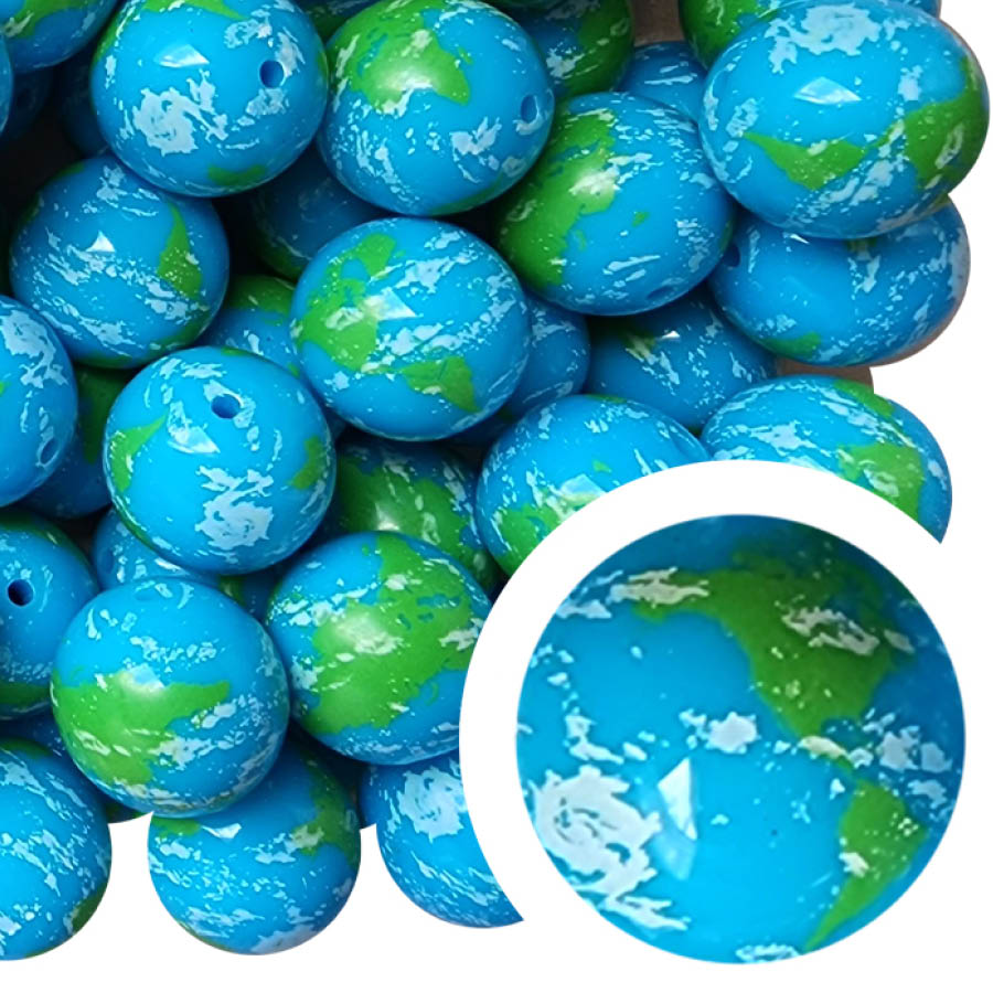 tropical planet earth 20mm printed wholesale bubblegum beads