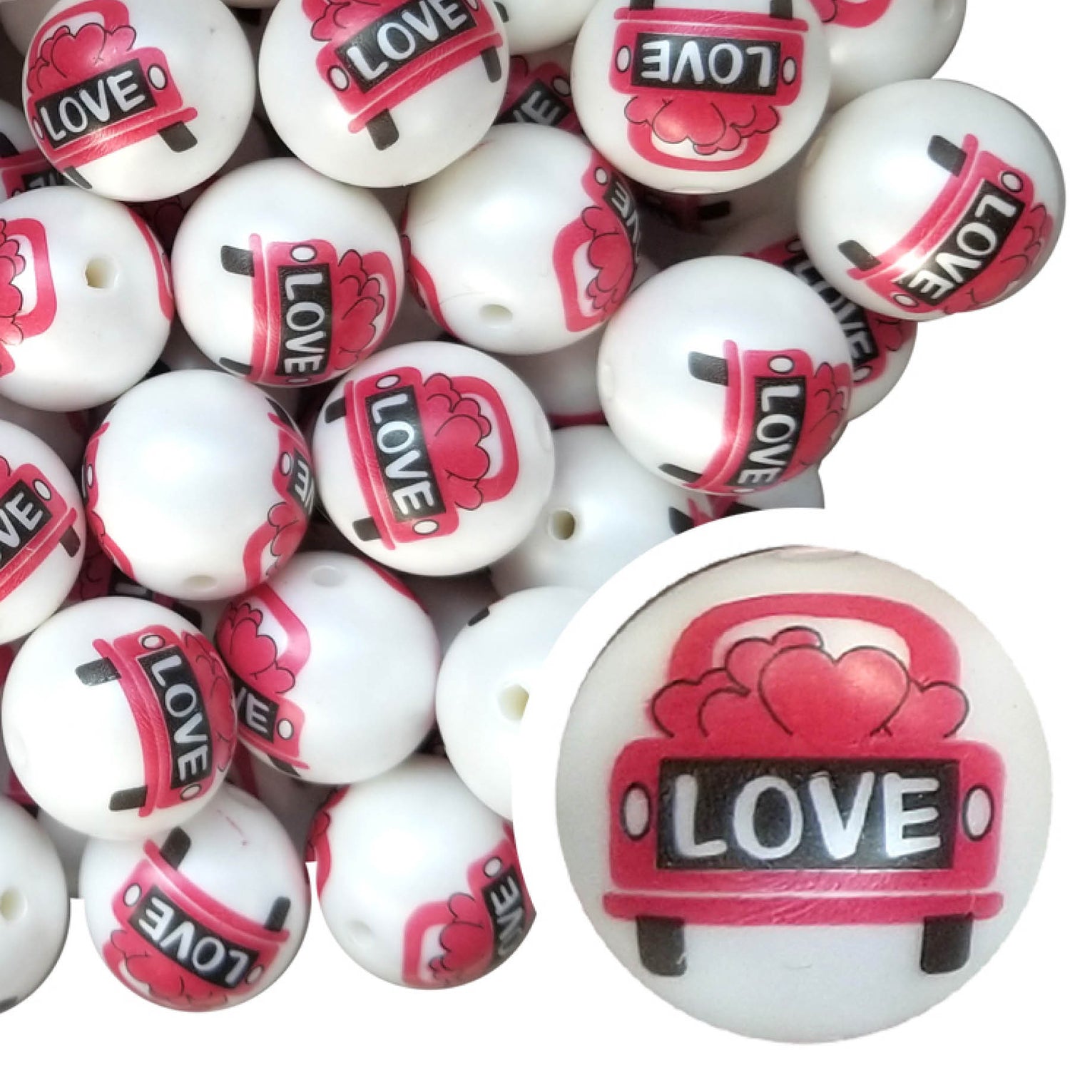 truck full of love 20mm printed bubblegum beads