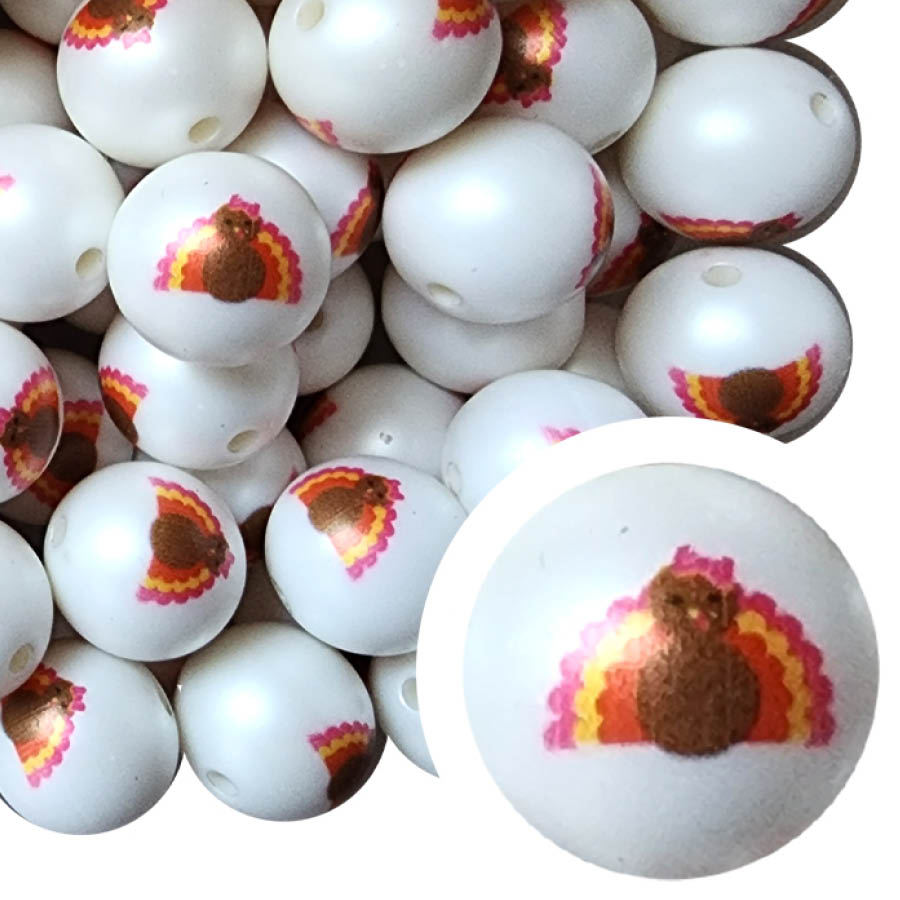 turkey 20mm printed bubblegum beads