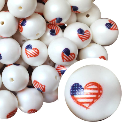 love USA heart 20mm printed wholesale bubblegum beads