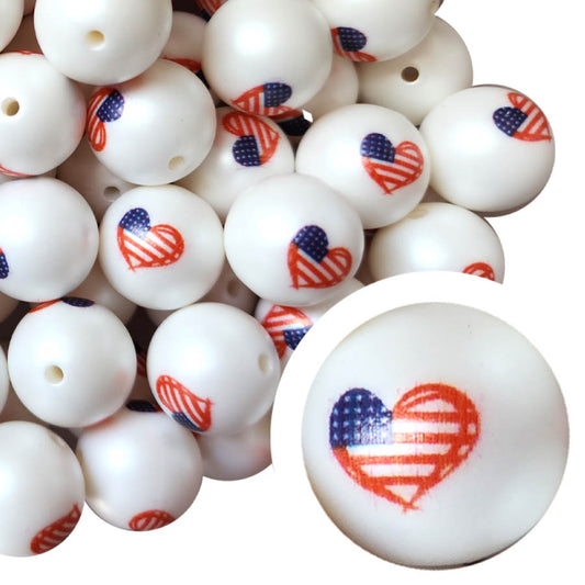 love USA heart 20mm printed bubblegum beads