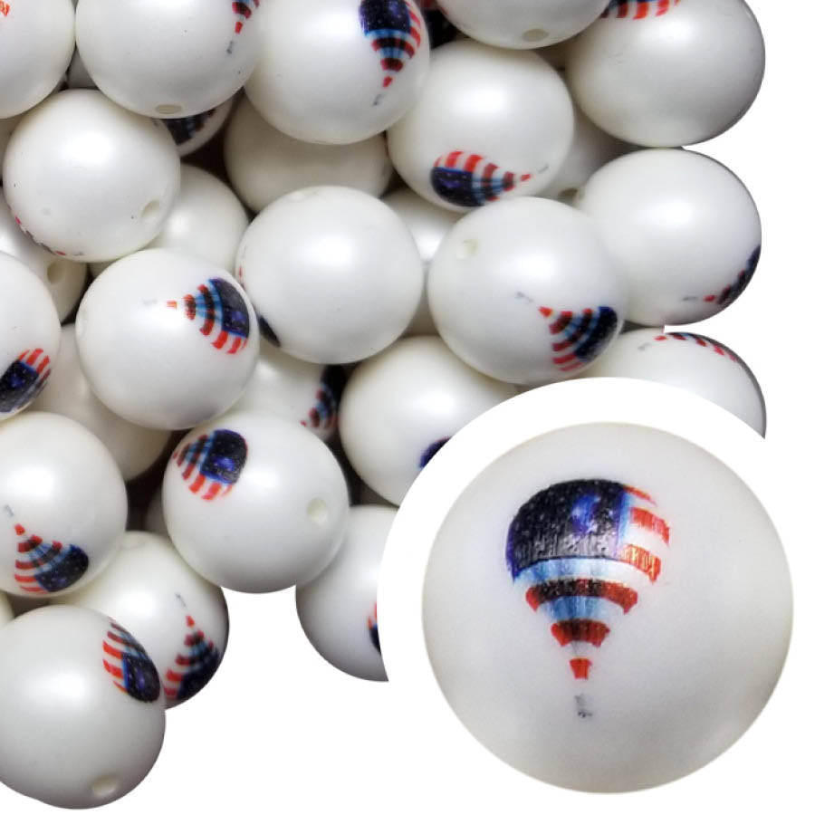 USA hot air balloon 20mm printed wholesale bubblegum beads
