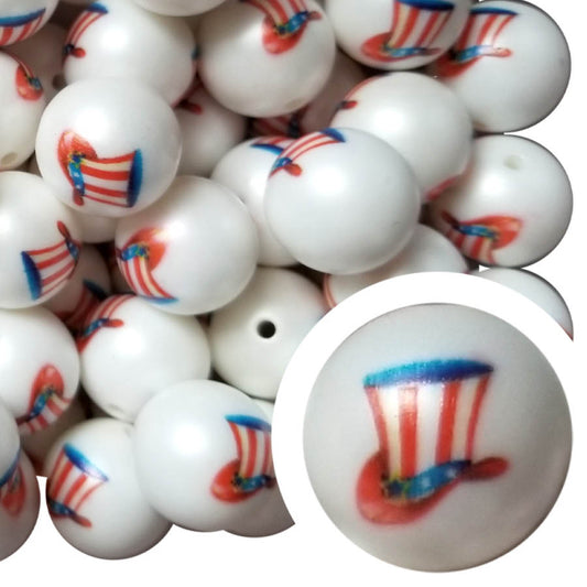 uncle sam hat 4th of july 20mm printed bubblegum beads