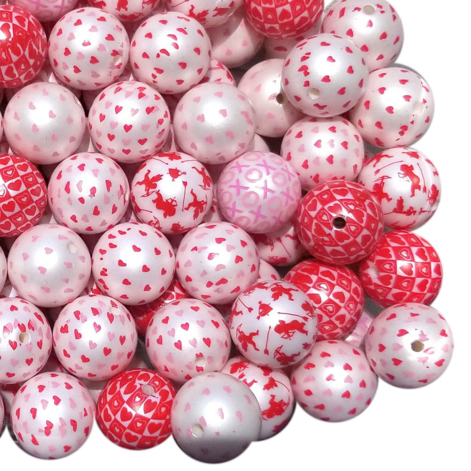 valentine's mix 20mm printed bubblegum beads