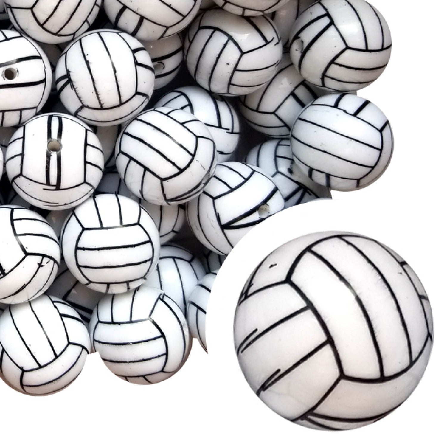 volleyball 20mm printed bubblegum beads
