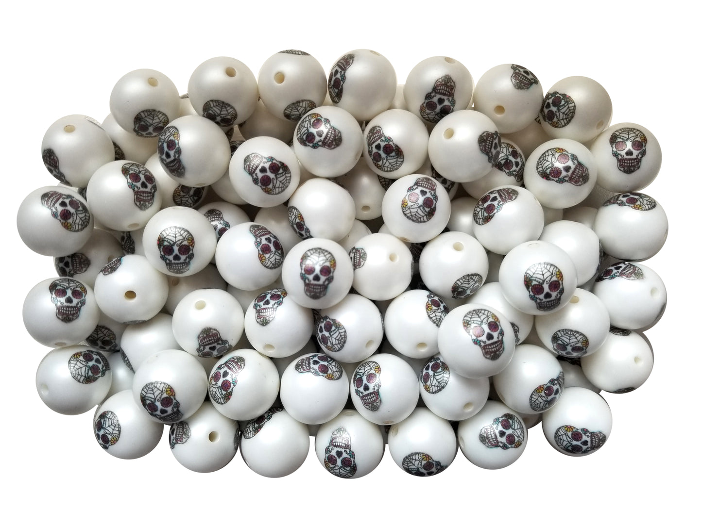 web sugar skull 20mm printed wholesale bubblegum beads