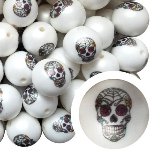 web sugar skull 20mm printed bubblegum beads