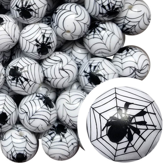 white black widow spider web 20mm printed bubblegum beads