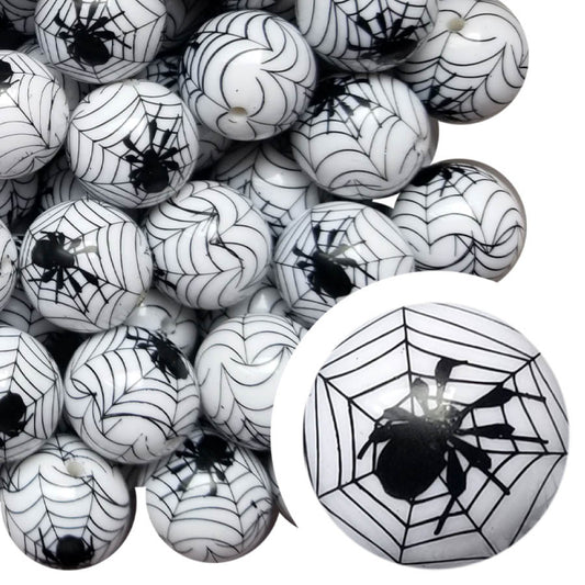 white black widow spider web 20mm printed wholesale bubblegum beads
