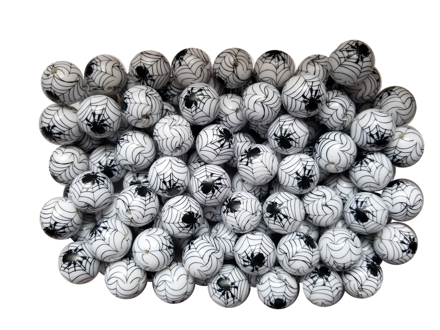 white black widow spider web 20mm printed bubblegum beads