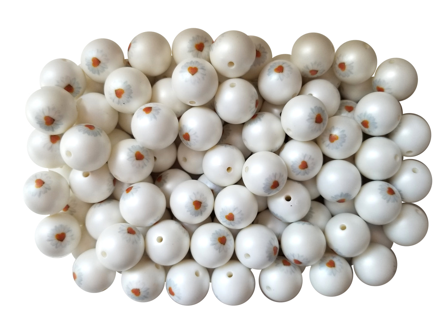 white daisy 20mm printed bubblegum beads