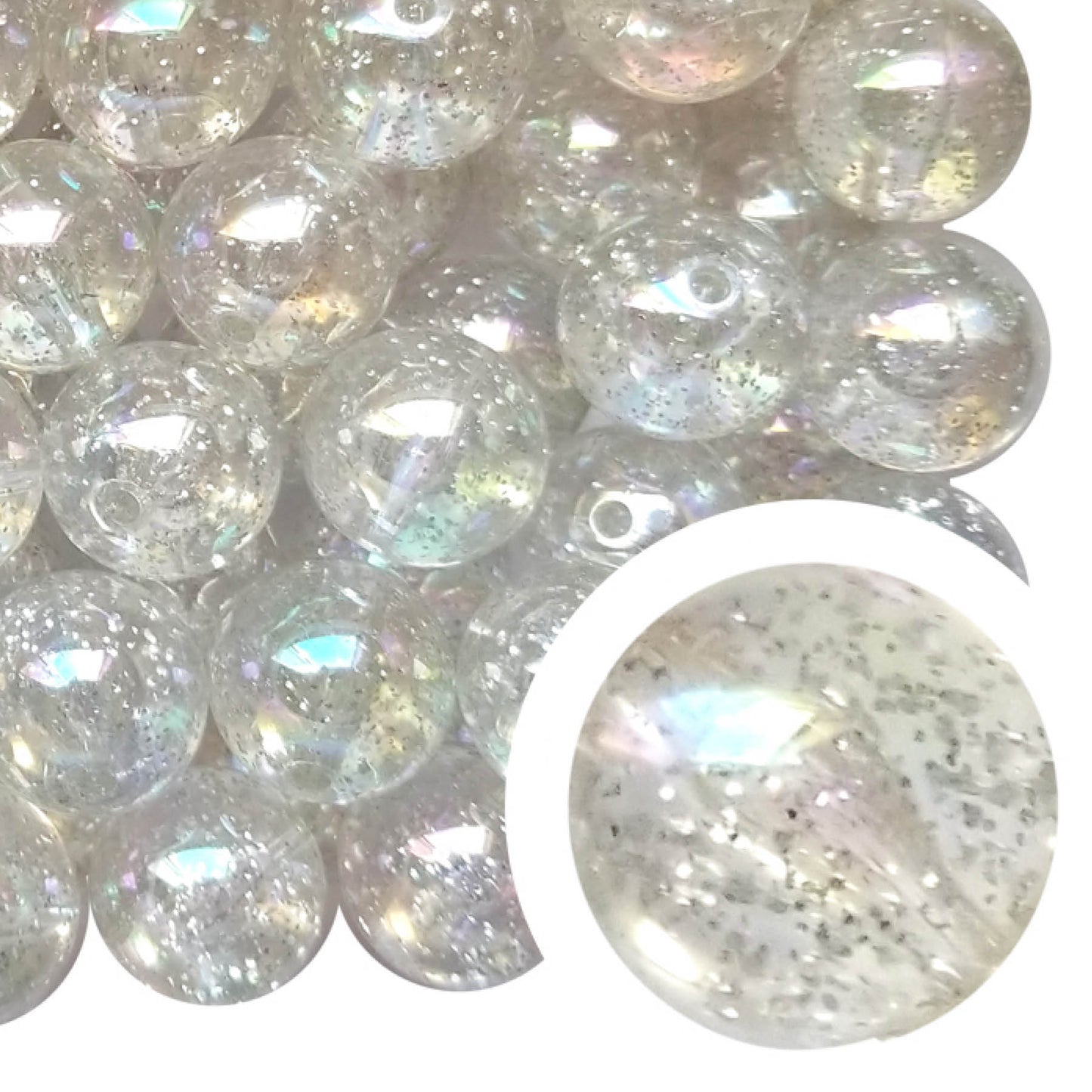 clear glitter bubble 20mm bubblegum beads