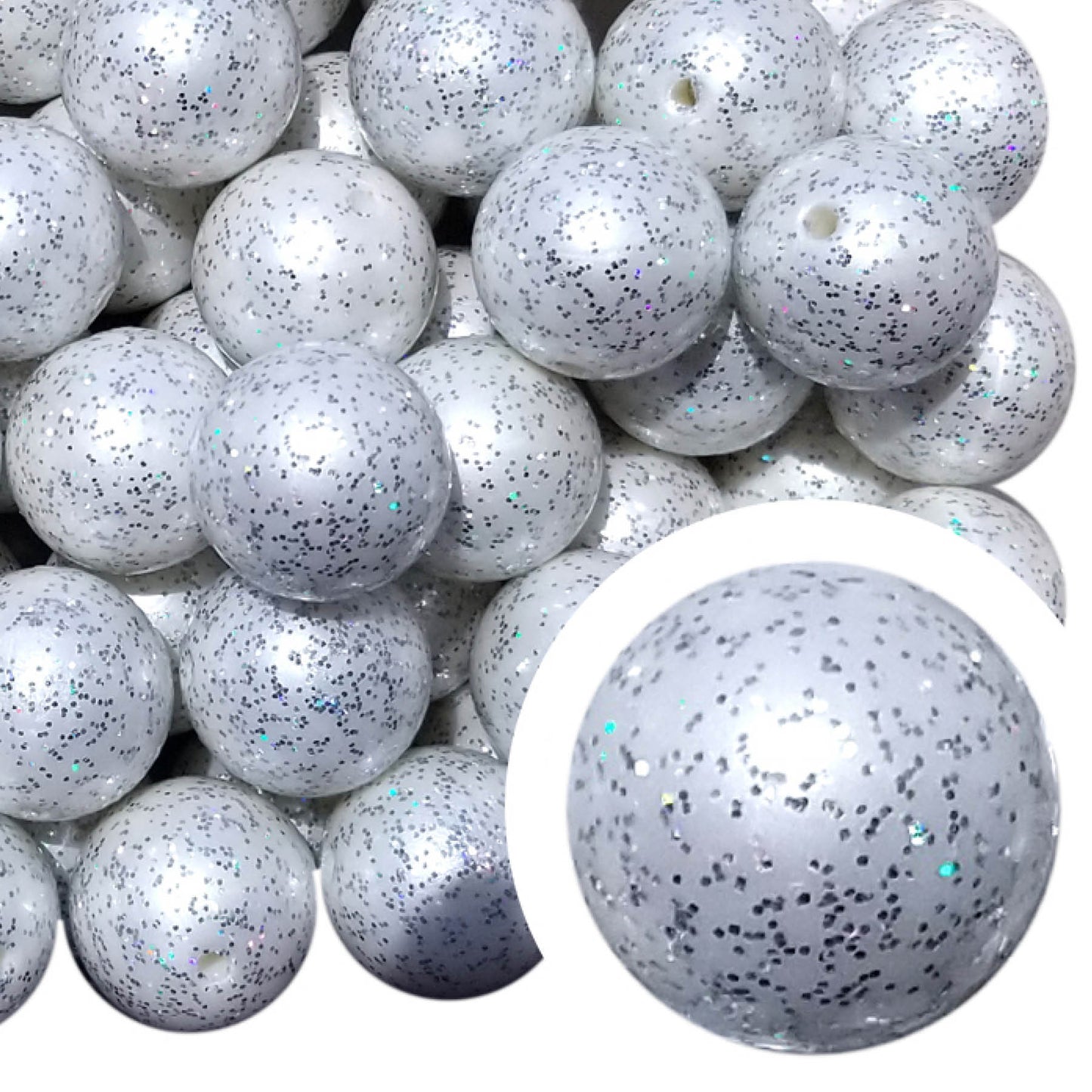 white pearl glitter 20mm bubblegum beads