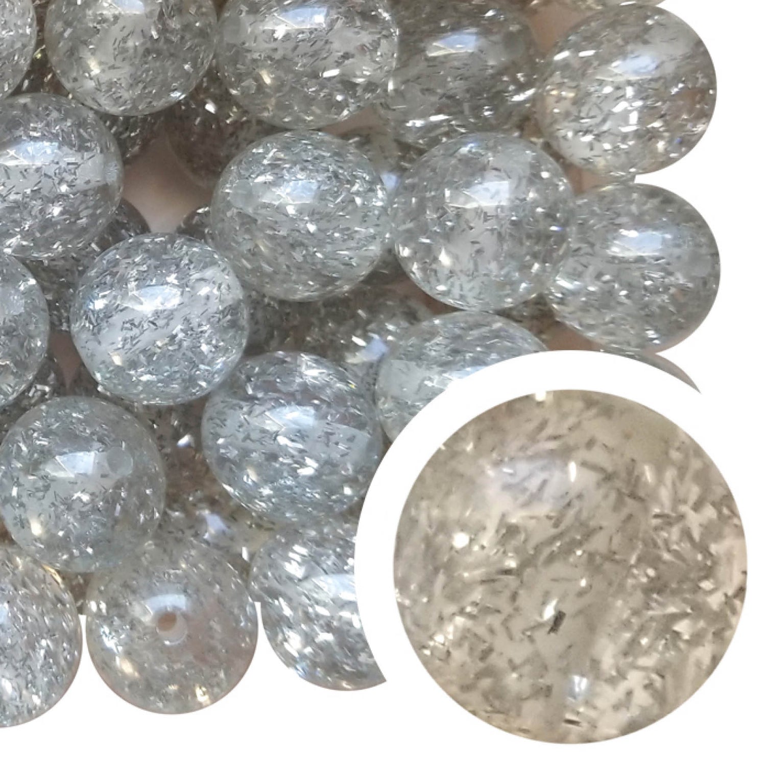 clear tinsel glitter 20mm bubblegum beads