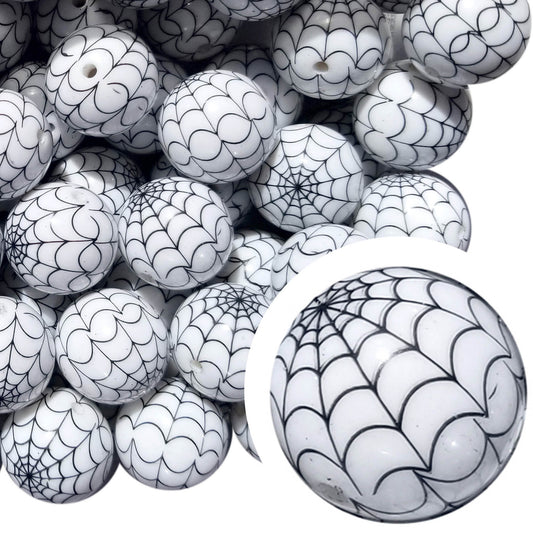 white spider web 20mm printed bubblegum beads