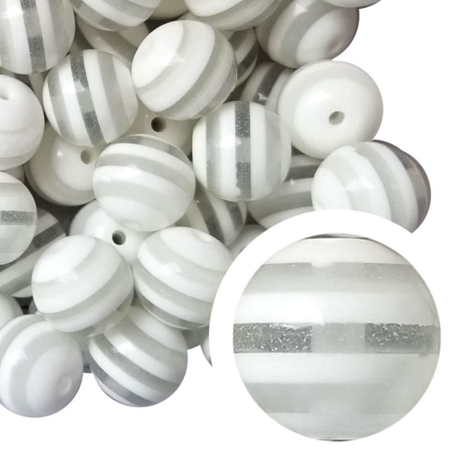 white striped 20mm bubblegum beads