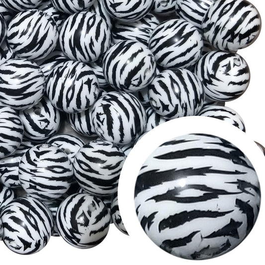 white tiger print 20mm printed bubblegum beads