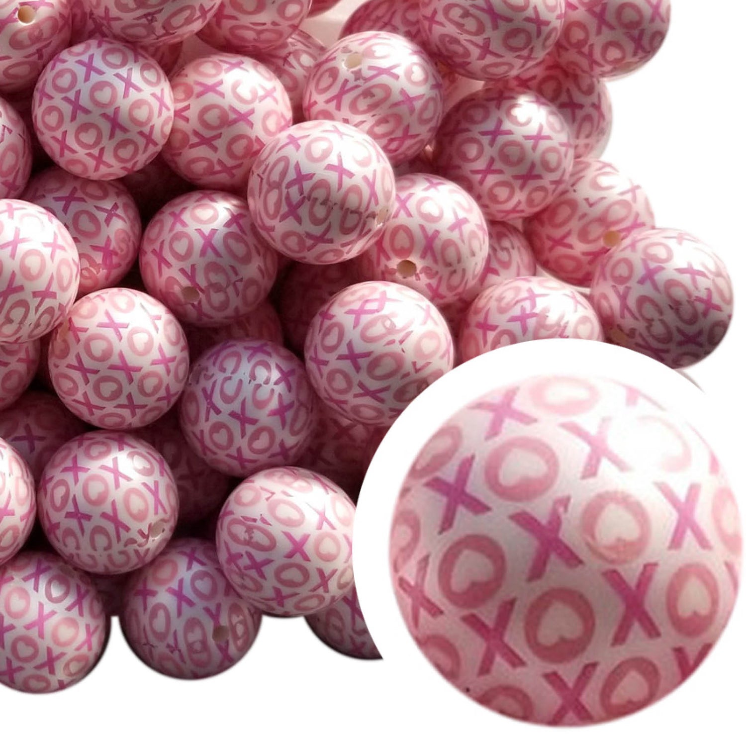 xoxo hugs & kisses 20mm printed bubblegum beads