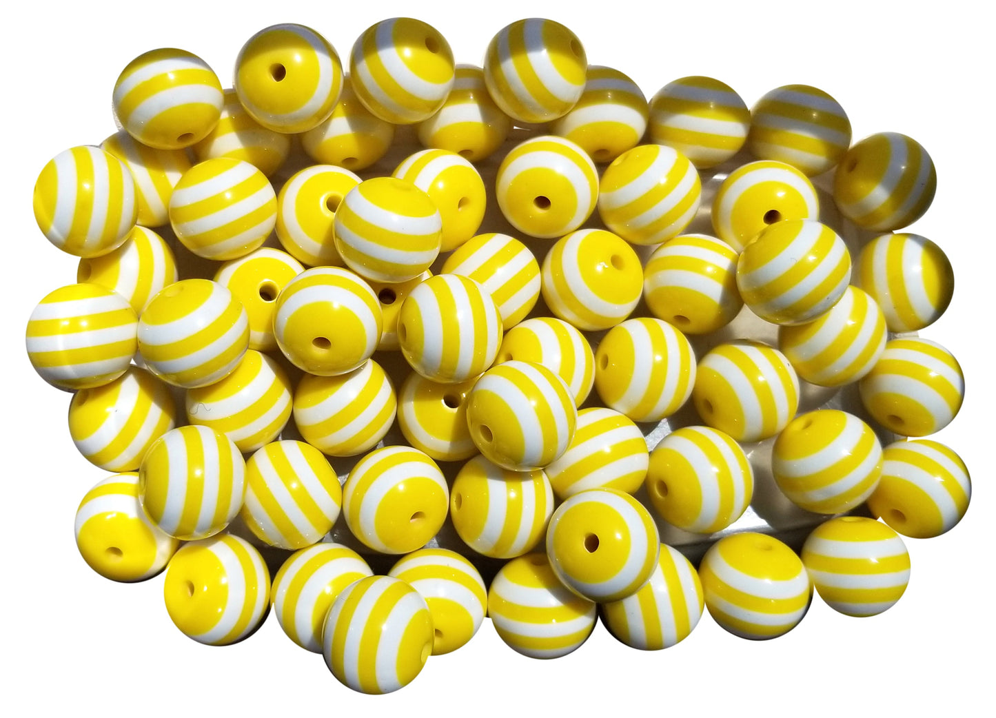 yellow striped 20mm bubblegum beads