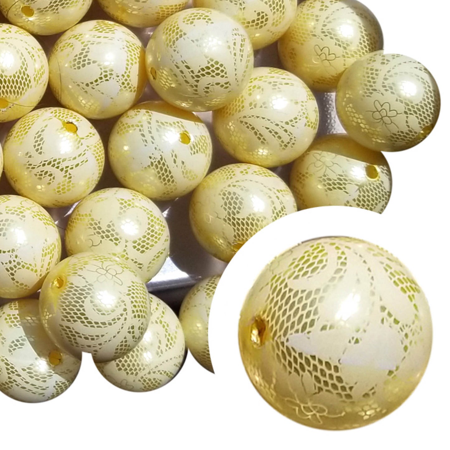 yellow pearl lace 20mm bubblegum beads