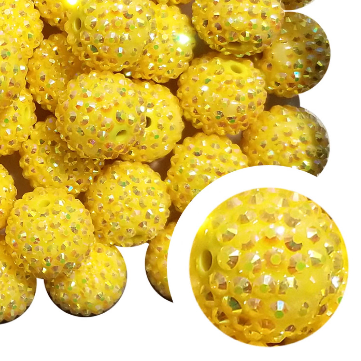 yellow rhinestone 20mm bubblegum beads