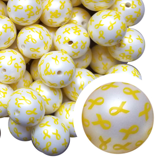 bone cancer awareness yellow ribbon 20mm printed bubblegum beads