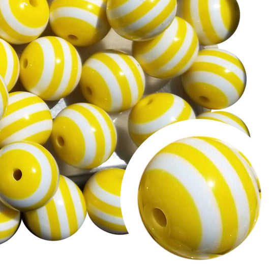 yellow striped 20mm bubblegum beads