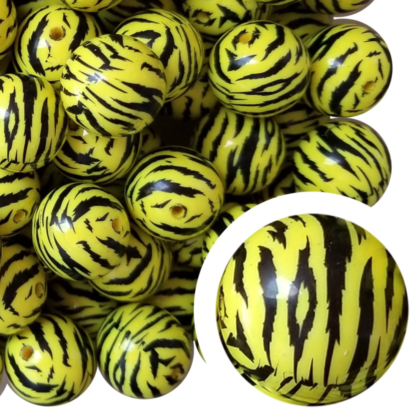 yellow tiger print 20mm printed bubblegum beads
