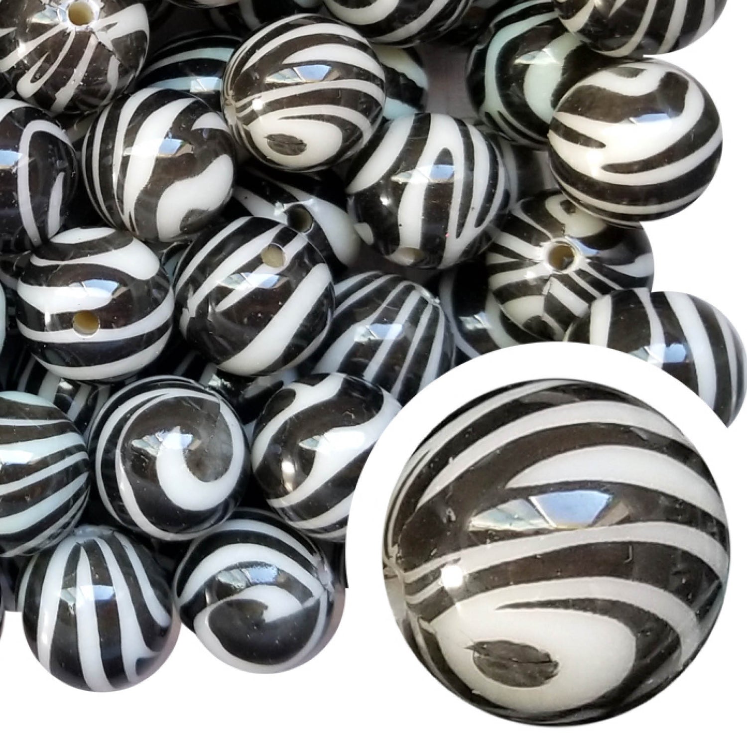 zebra print 20mm printed bubblegum beads